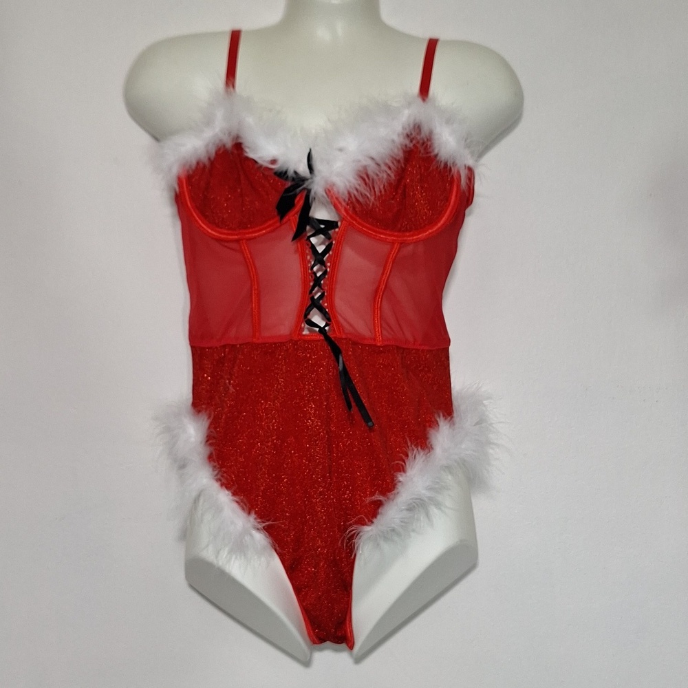 Red  Santa Women's Intimate Lingerie with Fur Trim